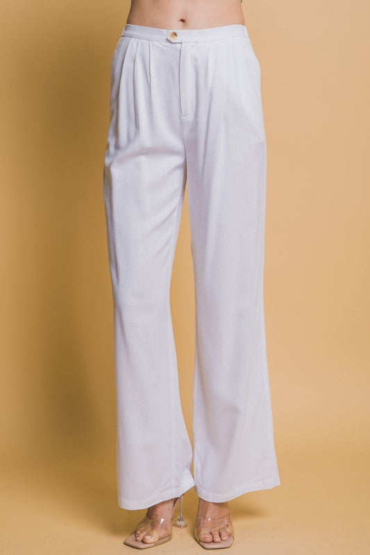 Pantalón lino botón blanco