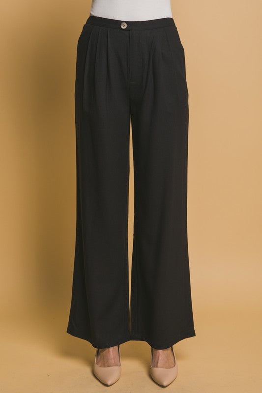 Pantalón lino botón negro