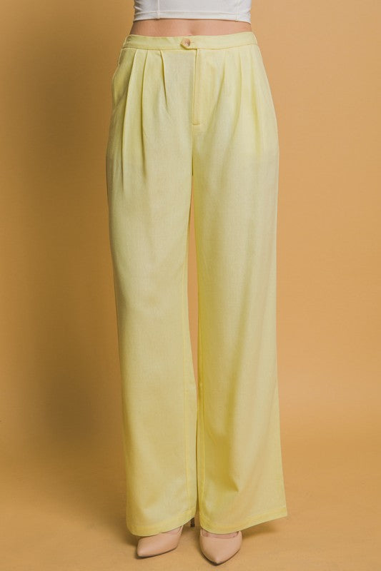 Pantalón lino botón lima