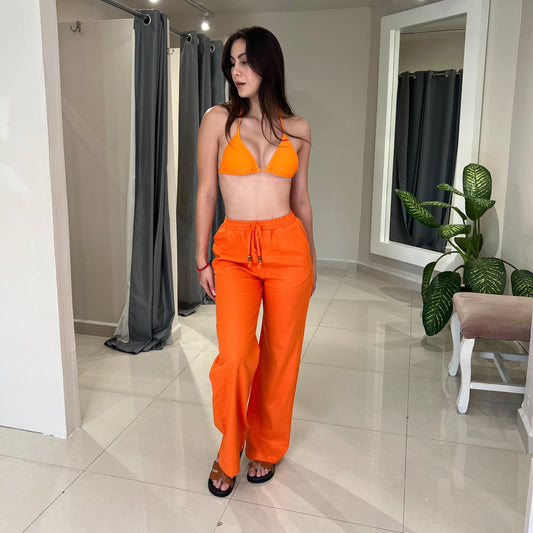 Pantalón lino naranja
