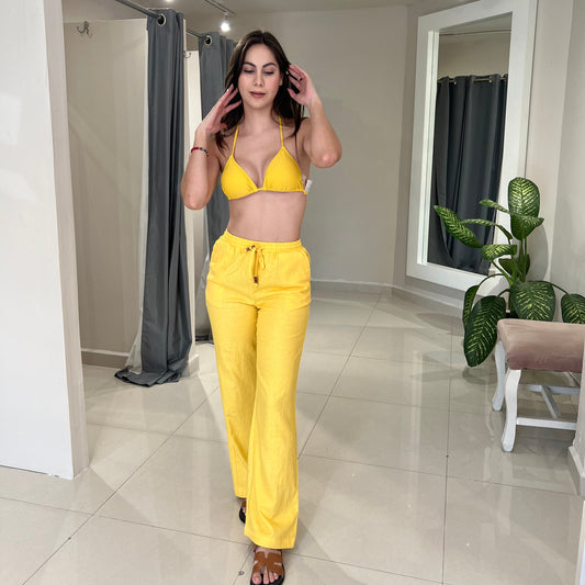 Pantalón lino amarillo
