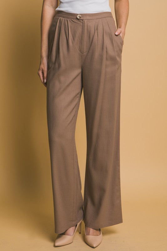 Pantalón lino botón mocca